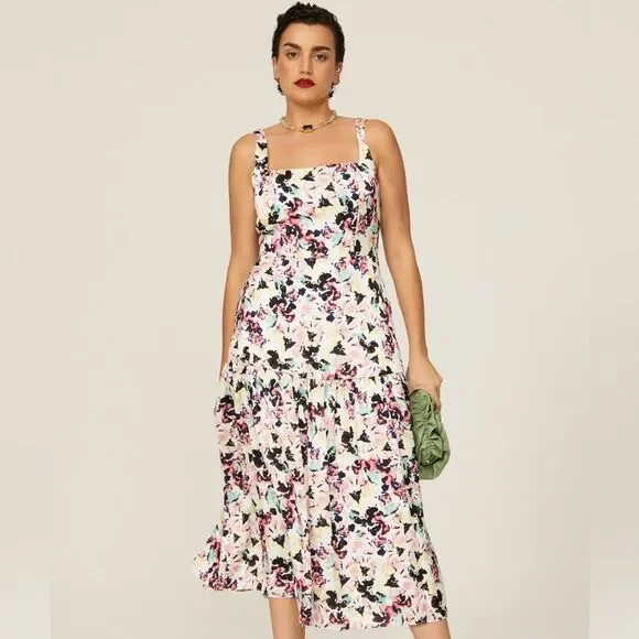 Aidan AIDAN MATTOX Floral Print Square Neck Satin Sleeveless Midi Dress Size 12